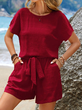 Conjunto Feminino Verão Blusa e Short com Cinto