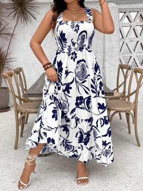 Vestido Longo Plus Size Soltinho Estampado com Babado na Barra