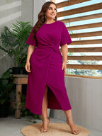 Vestido Social Plus Size Midi Detalhe Torcido