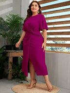 Vestido Social Plus Size Midi Detalhe Torcido