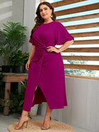 Vestido Social Plus Size Midi Detalhe Torcido