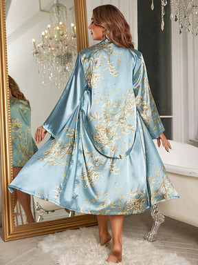 Conjunto Camisola de Cetim Plus Size Curta Elegante + Robe