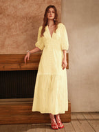 Anewsta Vestido Longo Elegante de Renda com Decote em V Branco e Fenda, Roupa Feminina