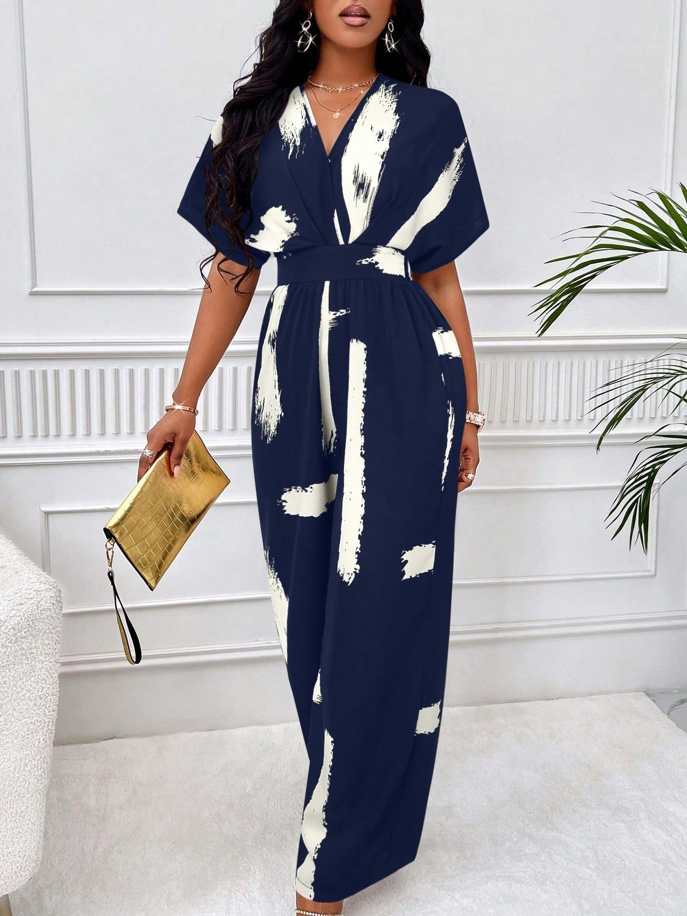 Macacão Feminino de Manga Curta Estampado