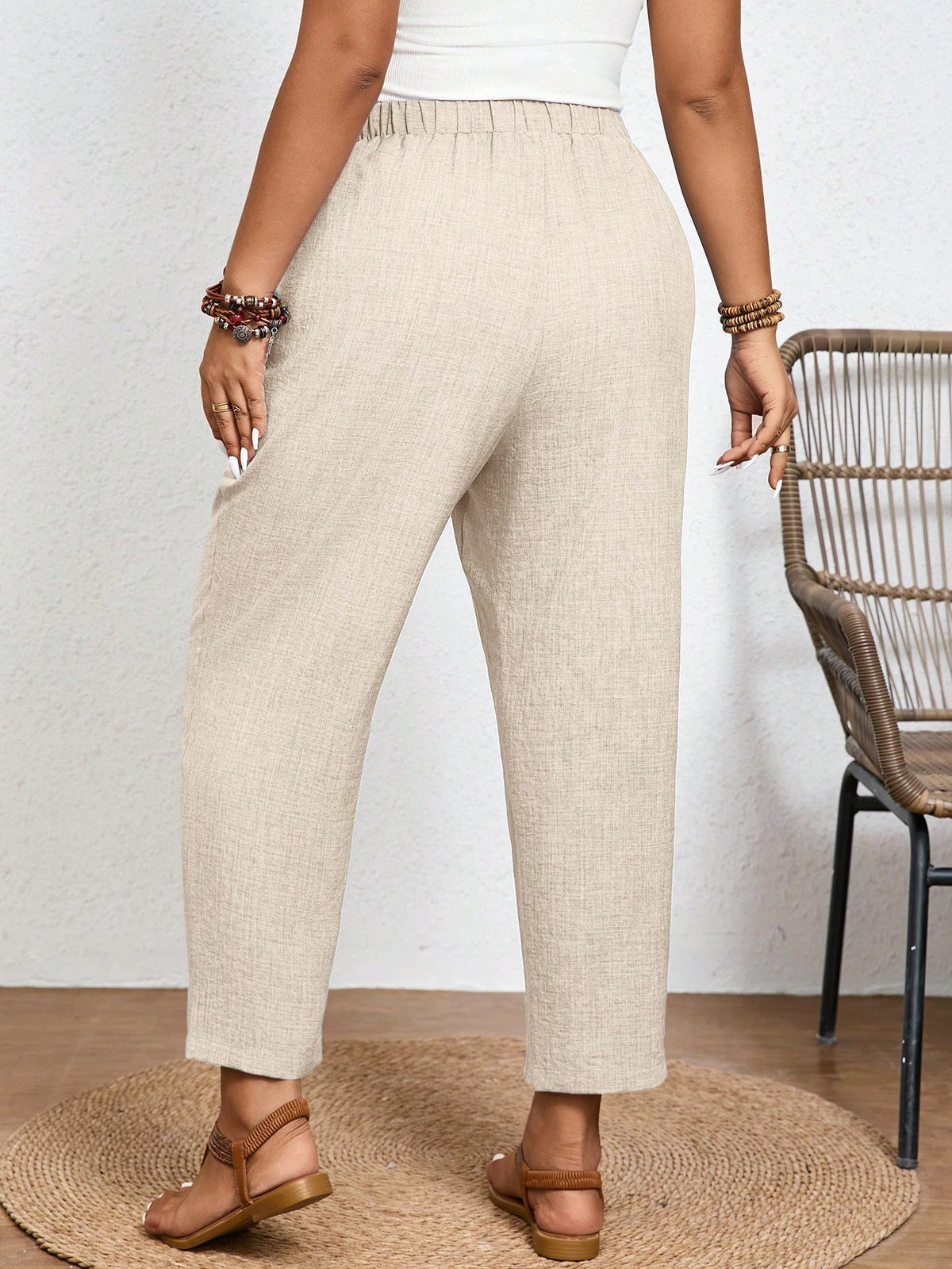 Calça Plus Size Feminina de Linho com Cintura Elástica