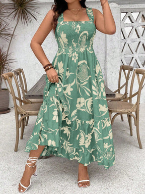 Vestido Longo Plus Size Soltinho Estampado com Babado na Barra