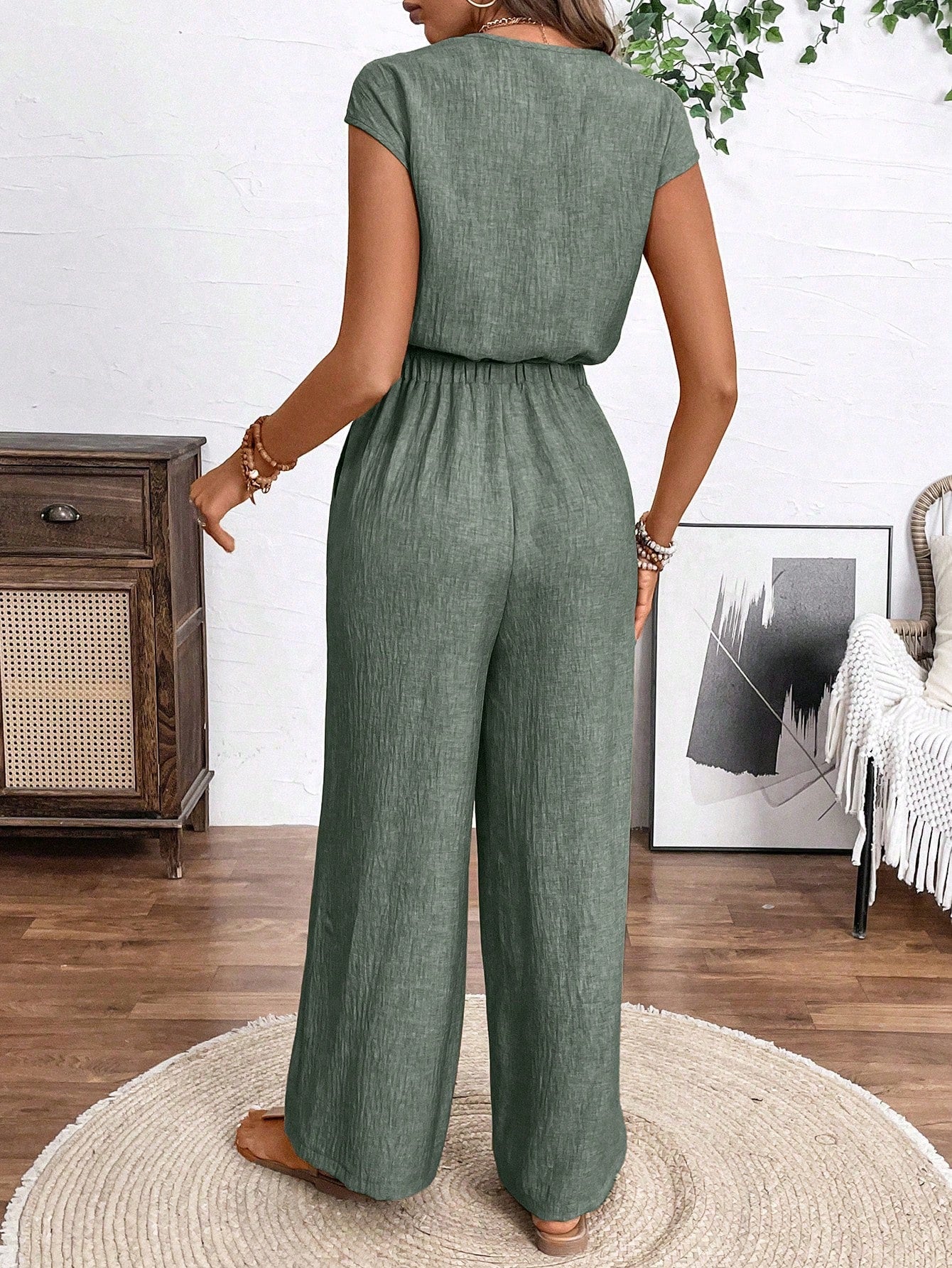 Macacão Feminino Manga Curta Casual Pantalona