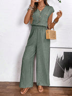 Macacão Feminino Manga Curta Casual Pantalona