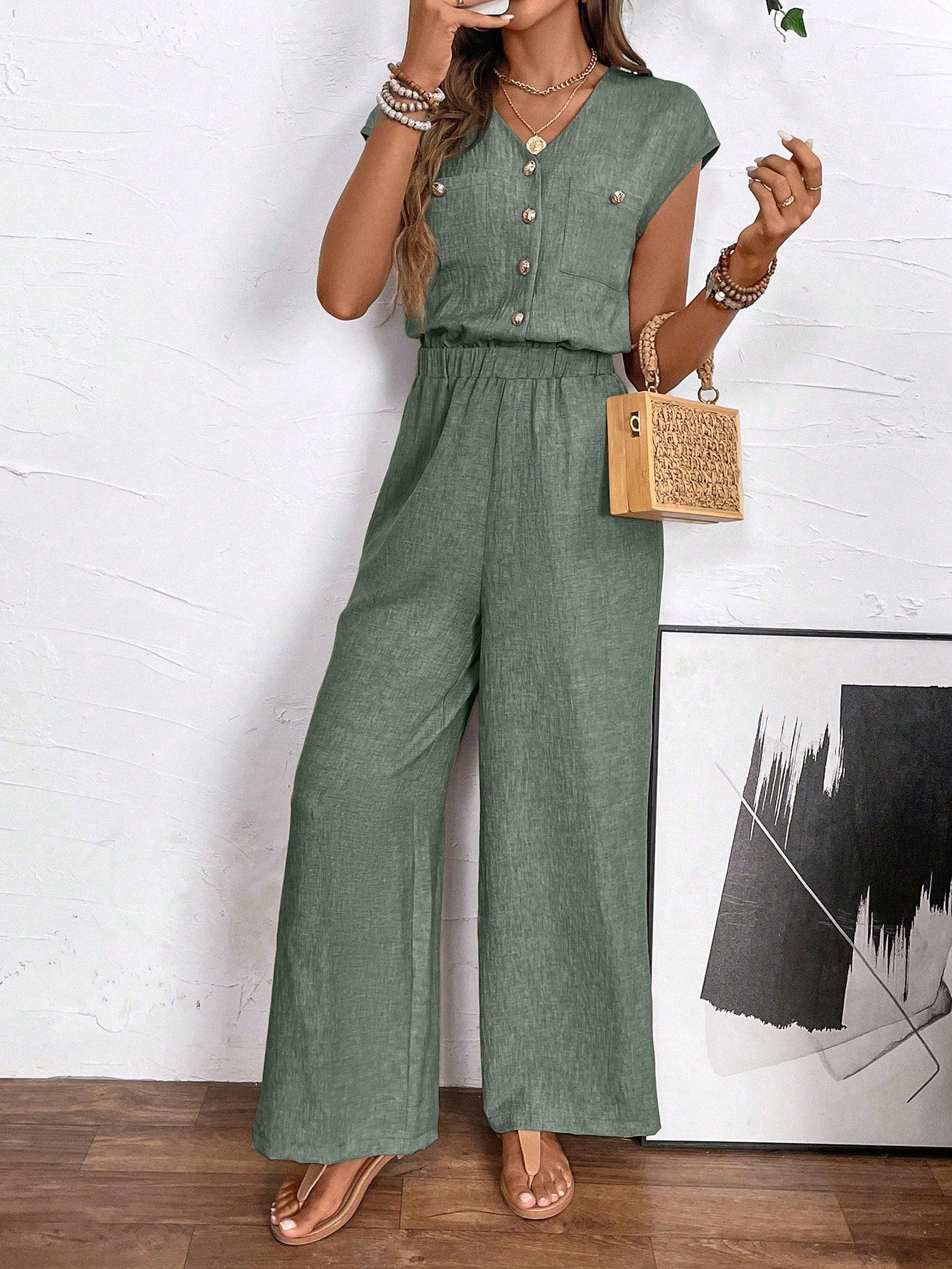 Macacão Feminino Manga Curta Casual Pantalona