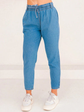 Calça Jeans Feminina Cintura Alta com Elástico