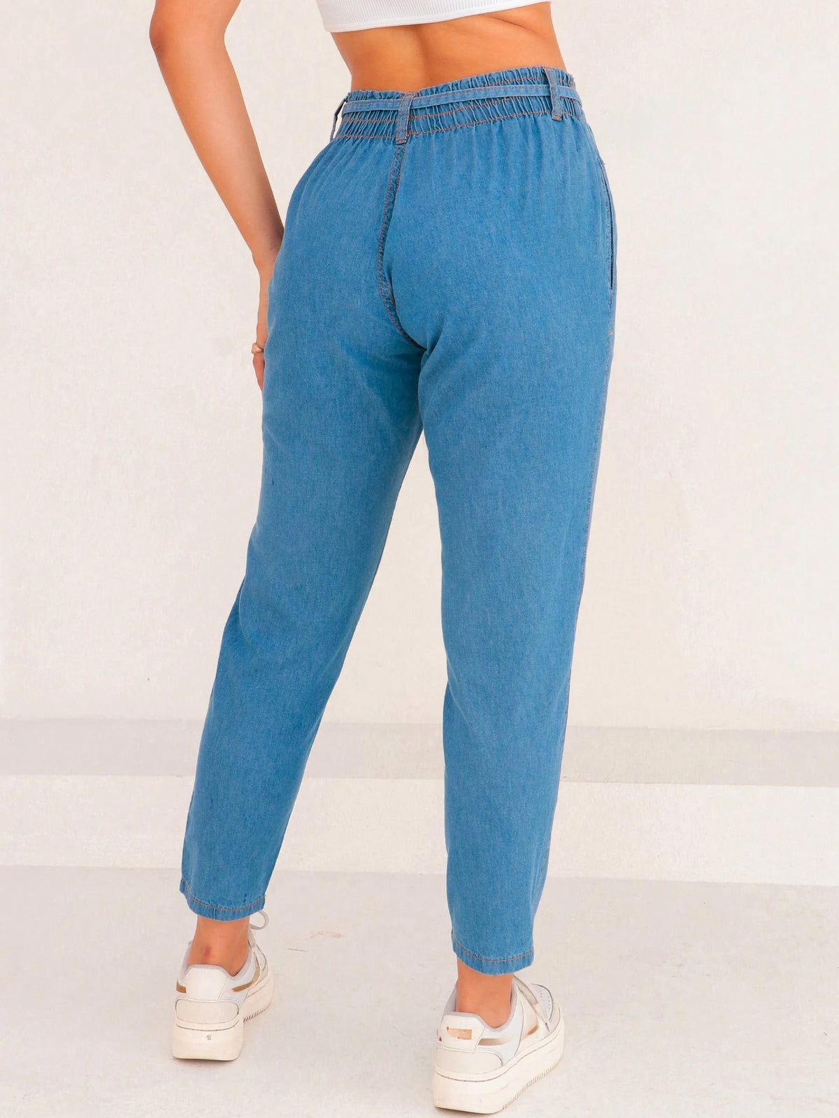 Calça Jeans Feminina Cintura Alta com Elástico