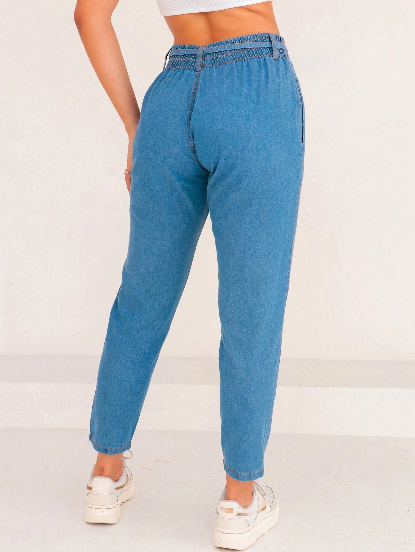Calça Jeans Feminina Cintura Alta com Elástico