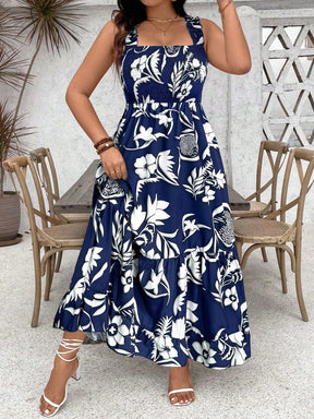 Vestido Longo Plus Size Soltinho Estampado com Babado na Barra