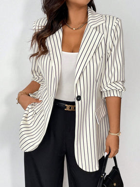 Blazer Feminino Plus Size Listrado Elegante