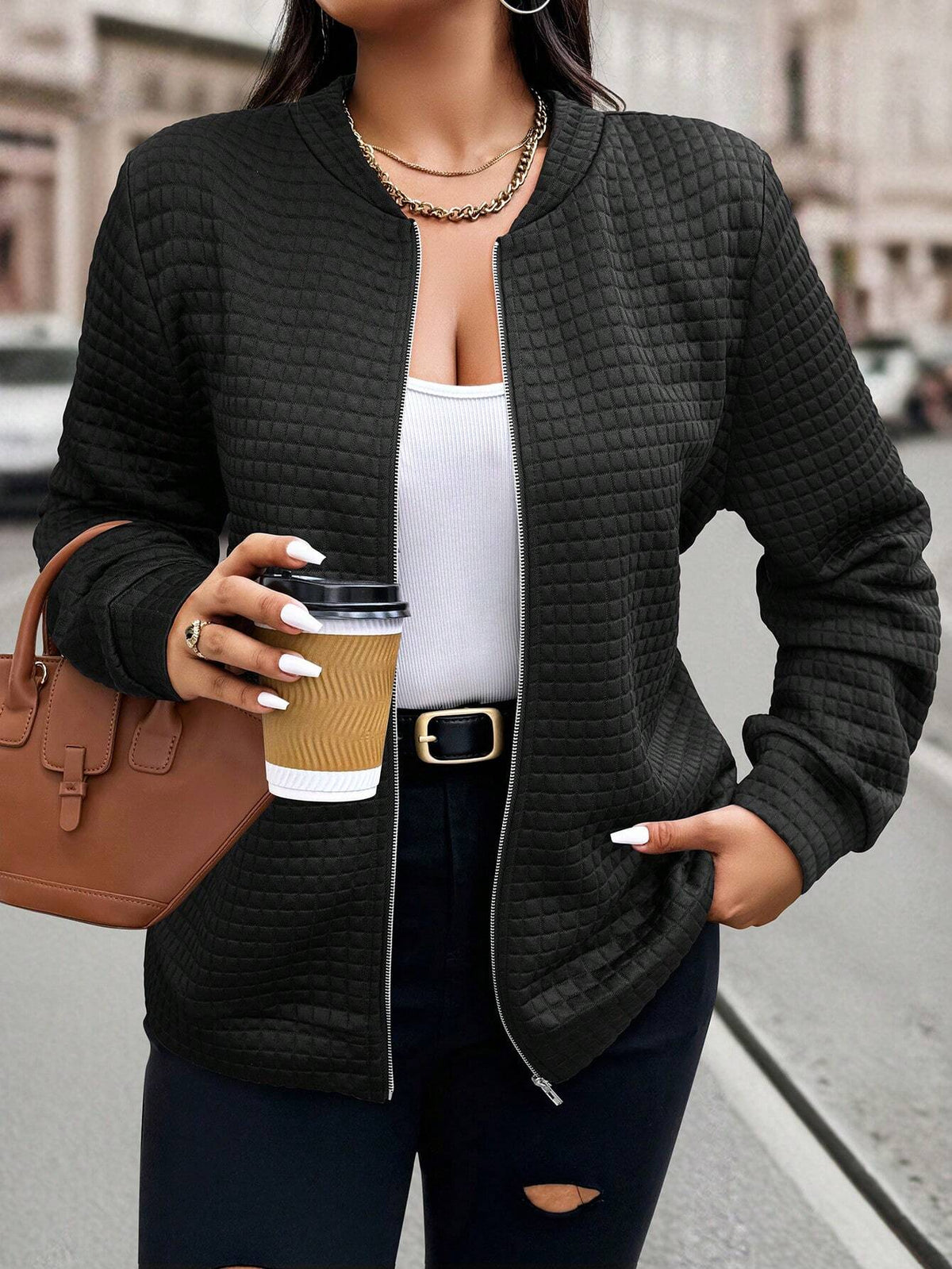Jaqueta Bomber Leve Feminina Plus Size com Zíper