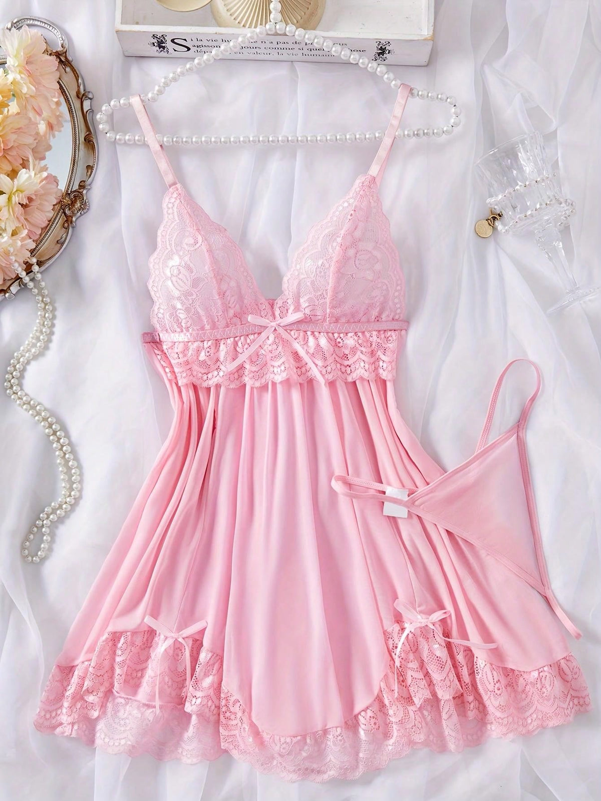 Camisola Sexy Feminina de Renda + Calcinha