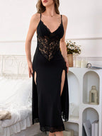 Camisola Sensual Feminina Longa com Renda e Fenda