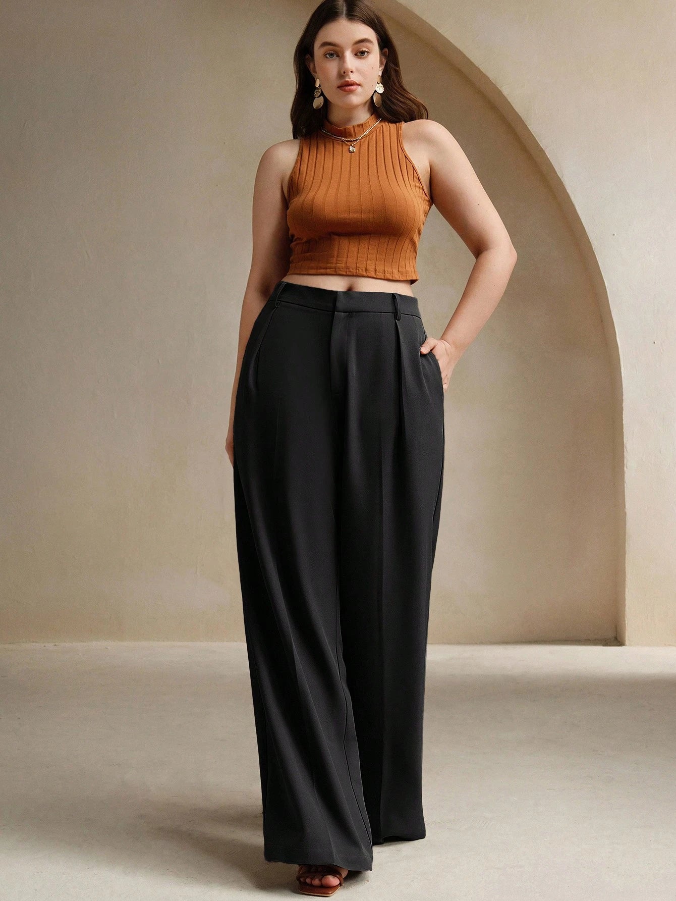 Calça Feminina Wide Leg de Alfaiataria Plus Size 
