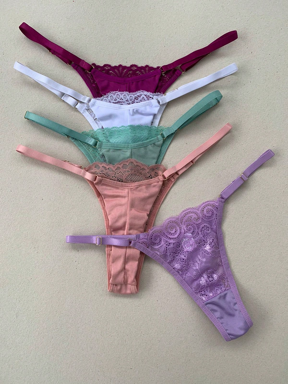 Kit 5 Calcinhas Fio Duplo de Renda com Regulagem 