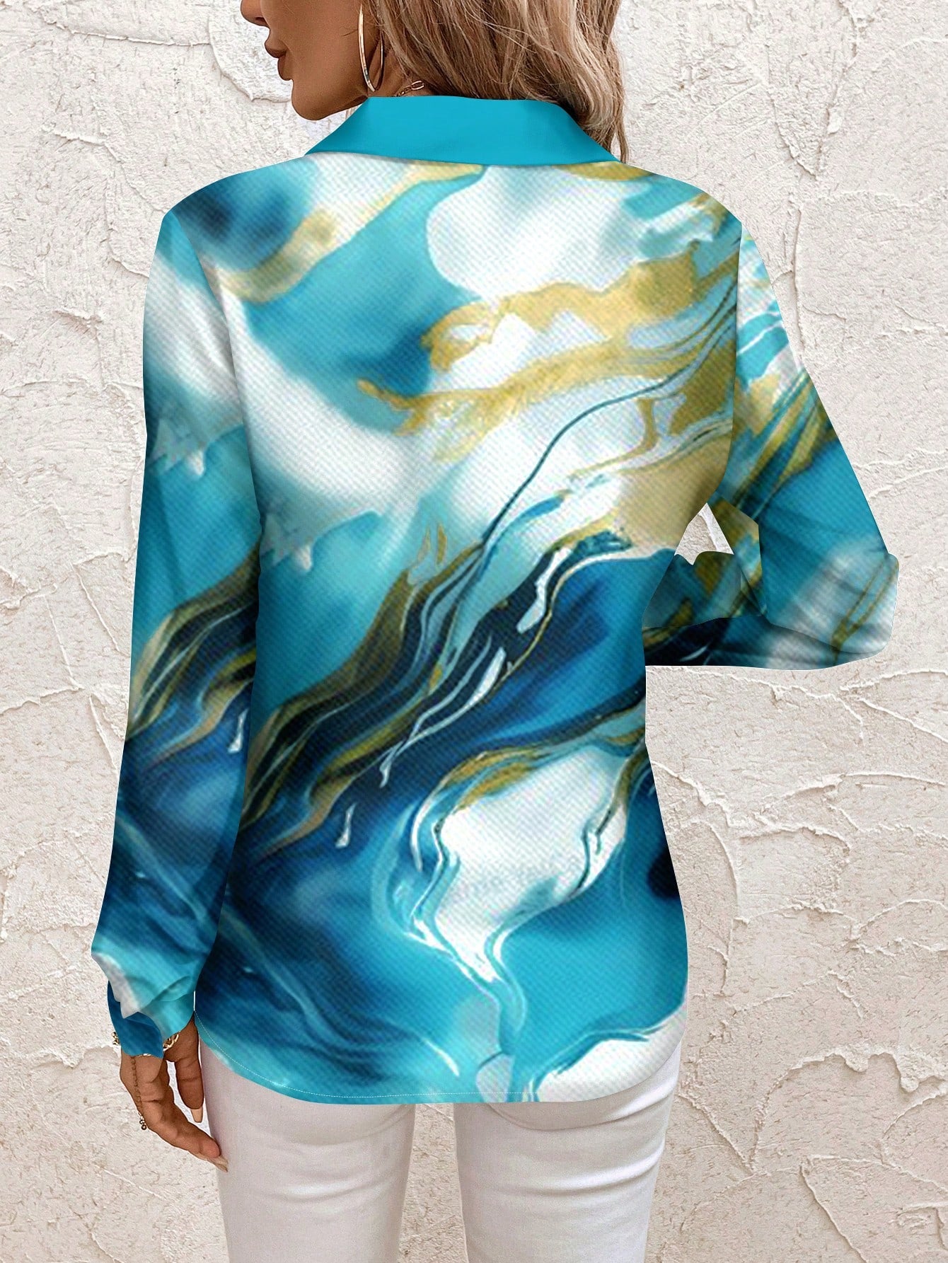 Camisa Feminina Manga Longa Estampa Mármore