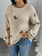 Suéter de Tricô Feminino Plus Size com Bordado de Borboleta