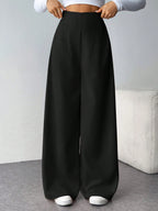 Calça Wide Leg Feminina Alfaiataria Texturizada com Zíper Lateral