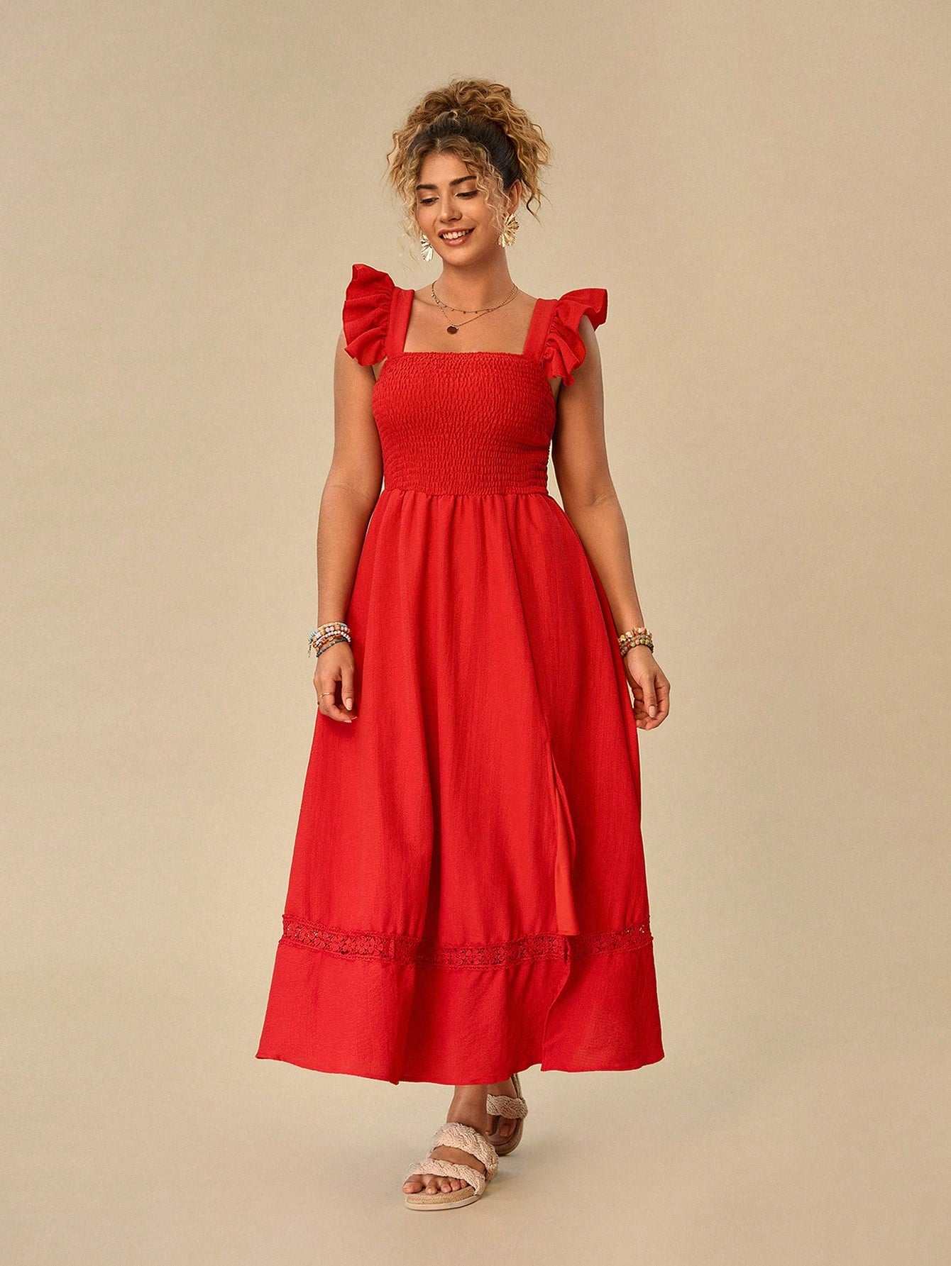 Vestido Plus Size Longo Feminino Manga Babado