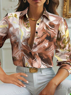 Camisa Feminina Manga Longa Estampa Mármore