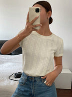 Blusa Feminina Manga Curta de Malha Texturizada