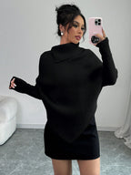 Poncho Feminino Assimétrico de Tricô