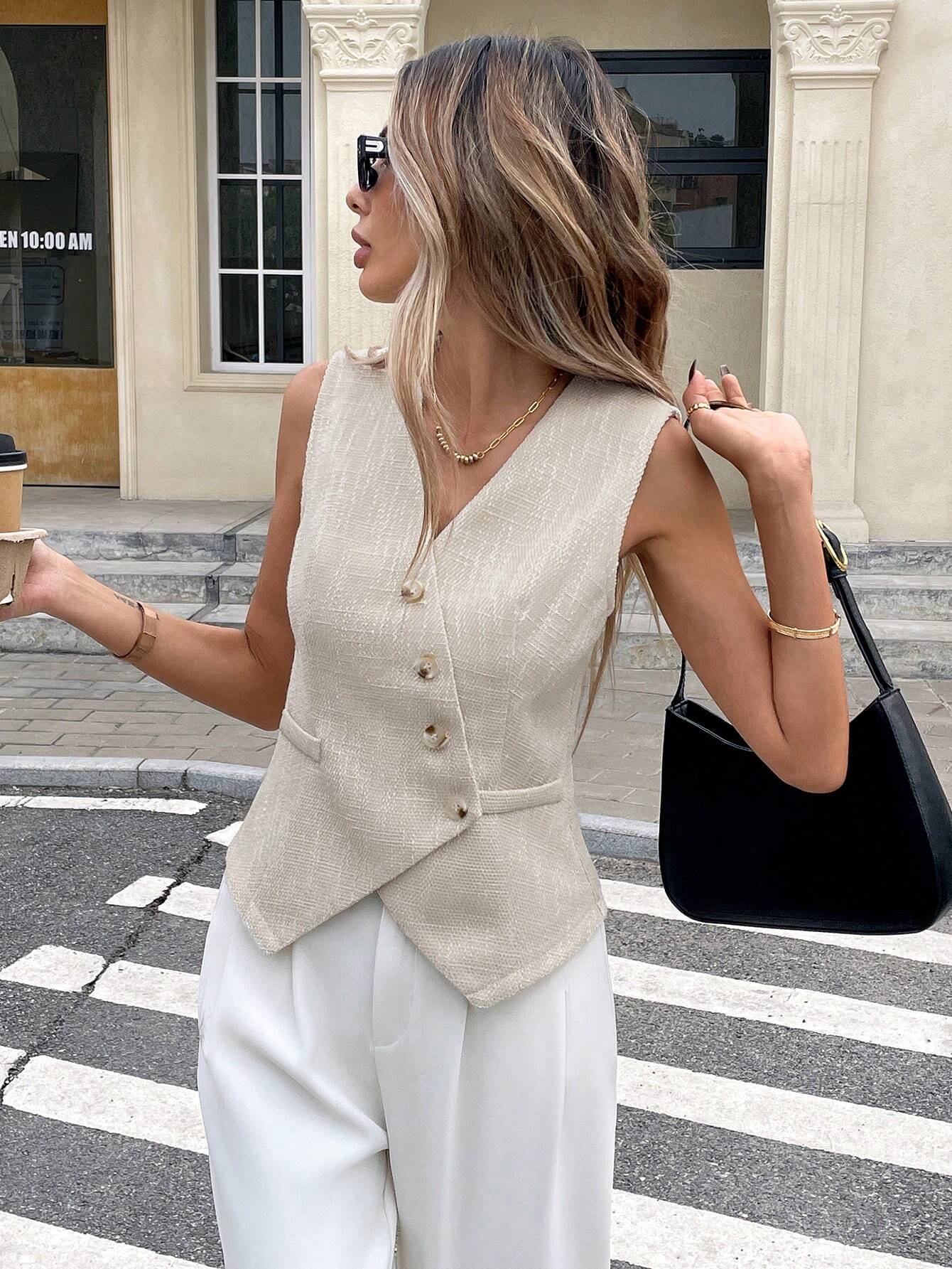 Colete Feminino Assimétrico Elegante Decote V