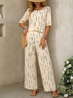Conjunto Feminino Blusa e Calça Pantalona Estampa de Risco