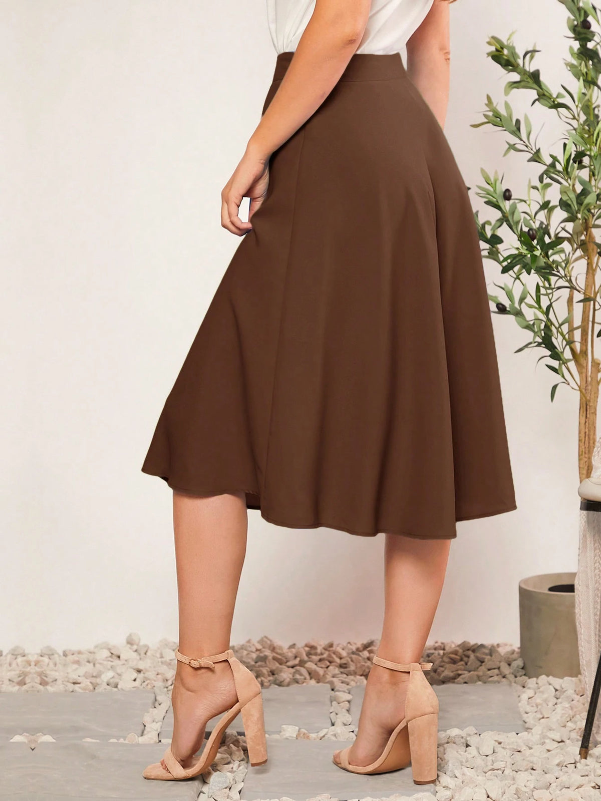 SHEIN Clasi Saia com Zíper Lisa, Elegante e da Moda, Verão