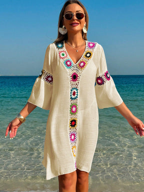 Saída de Praia Vestido Meia Manga com Fenda