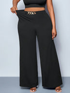 Calça Wide Leg Feminina Plus Size Social com Cinto 