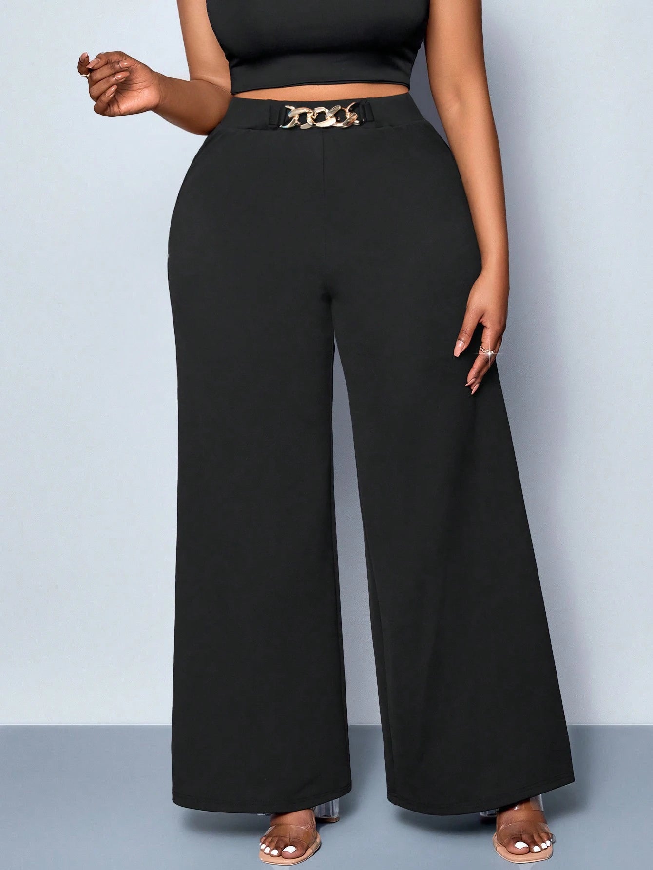 Calça Wide Leg Feminina Plus Size Social com Cinto 