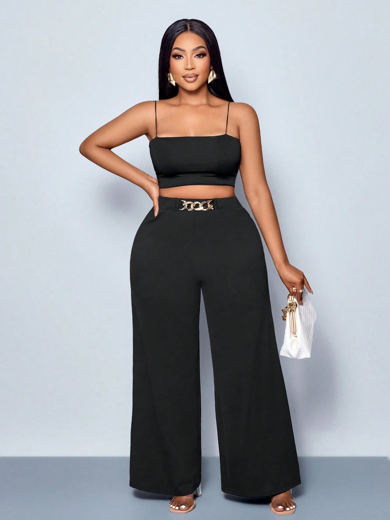 Calça Wide Leg Feminina Plus Size Social com Cinto 