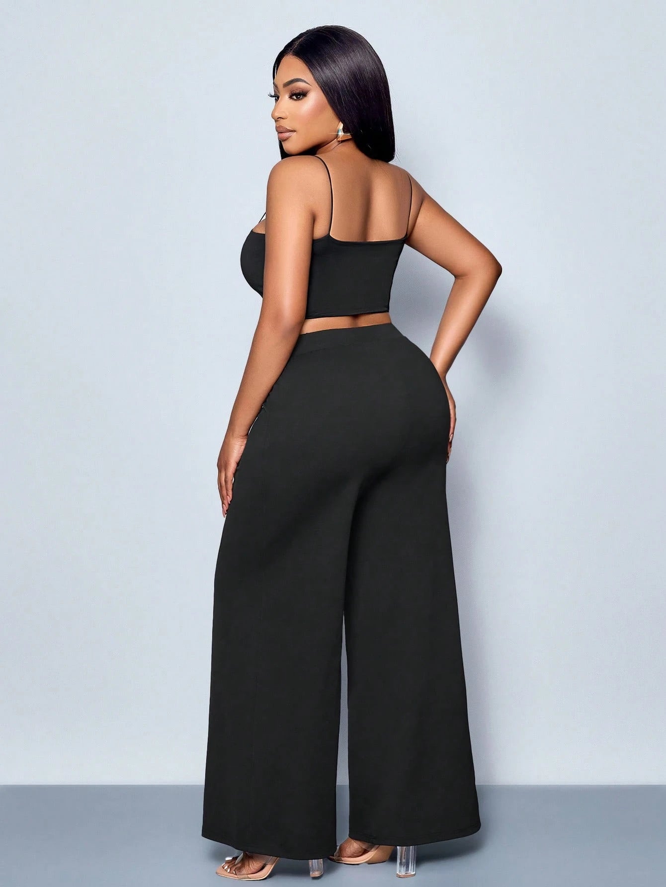 Calça Wide Leg Feminina Plus Size Social com Cinto 