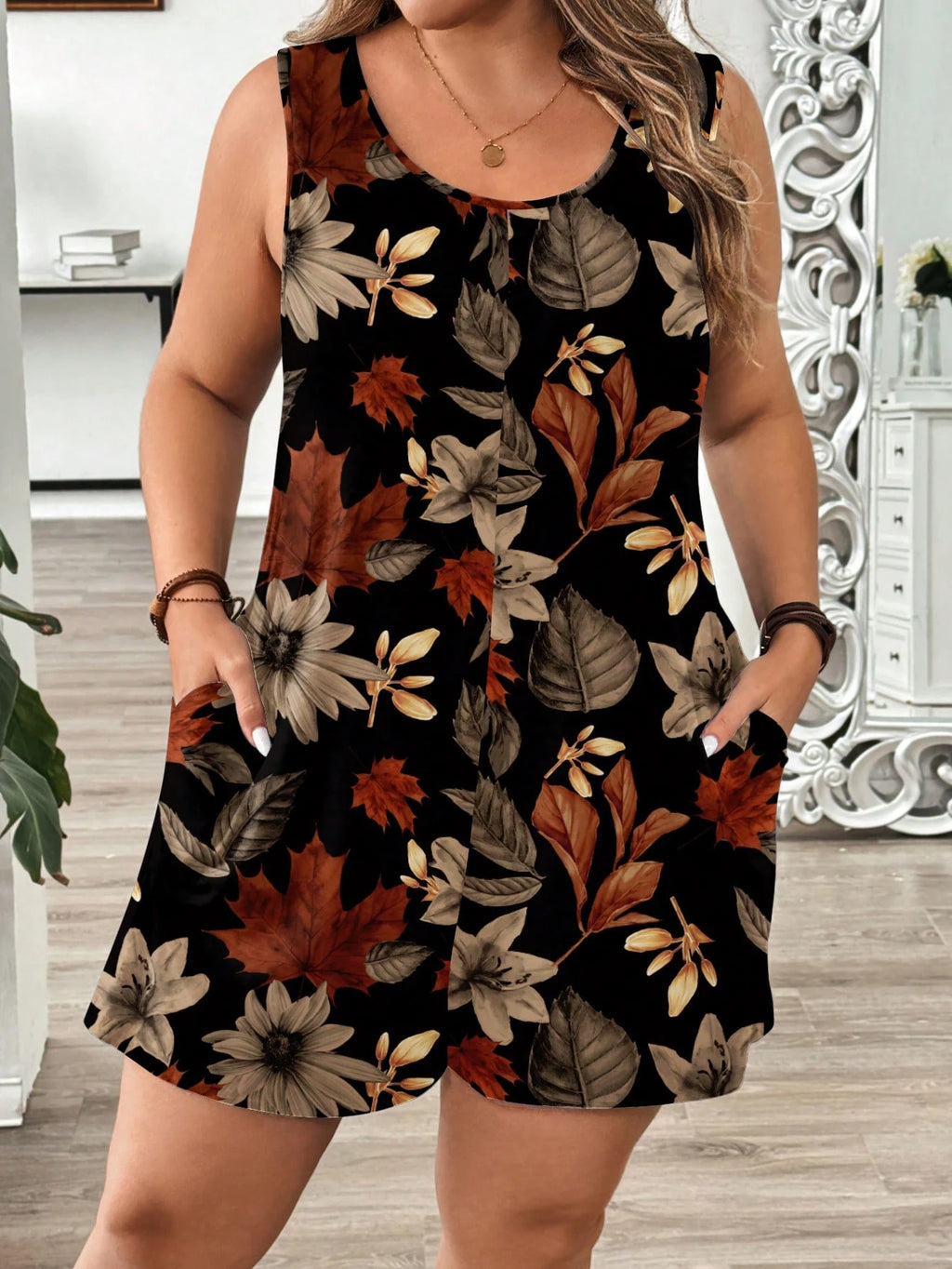 Macaquinho Plus Size Regata Soltinho Estampa Floral
