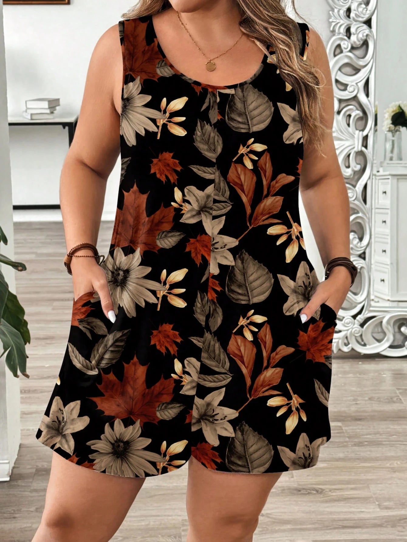 Macaquinho Plus Size Regata Soltinho Estampa Floral