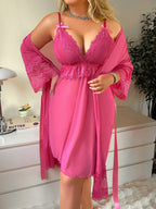 Conjunto Camisola e Robe de Tule Plus Size com Renda