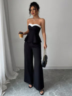 Conjunto Feminino Blusa Tomara que Caia e Calça Wide Leg