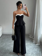 Conjunto Feminino Blusa Tomara que Caia e Calça Wide Leg