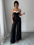 Conjunto Feminino Blusa Tomara que Caia e Calça Wide Leg