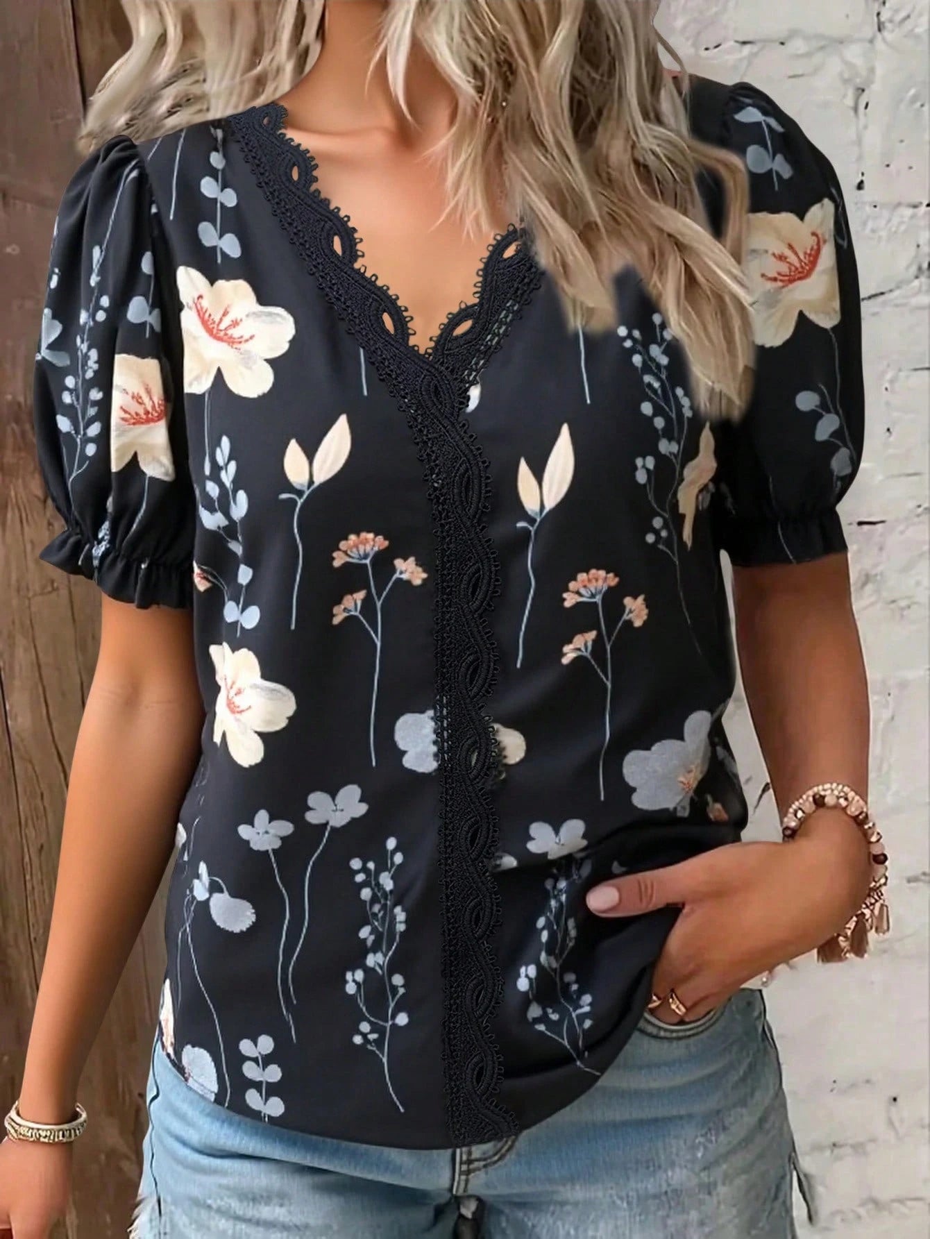 Blusa Feminina Manga Curta Chiffon Delicada Florida