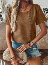 Blusa Manga Curta Feminina de Linho com Botões