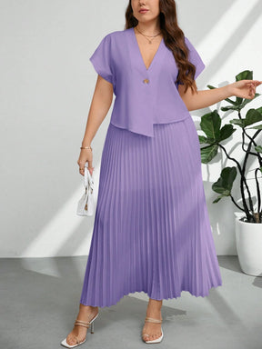 Conjunto Social Elegante Plus Size Blusa e Saia Plissada