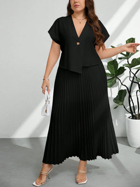 Conjunto Social Elegante Plus Size Blusa e Saia Plissada