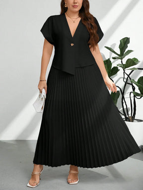 Conjunto Social Elegante Plus Size Blusa e Saia Plissada