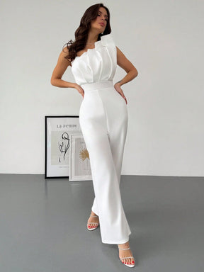 Macacão Feminino Elegante Plissado Um Ombro Só